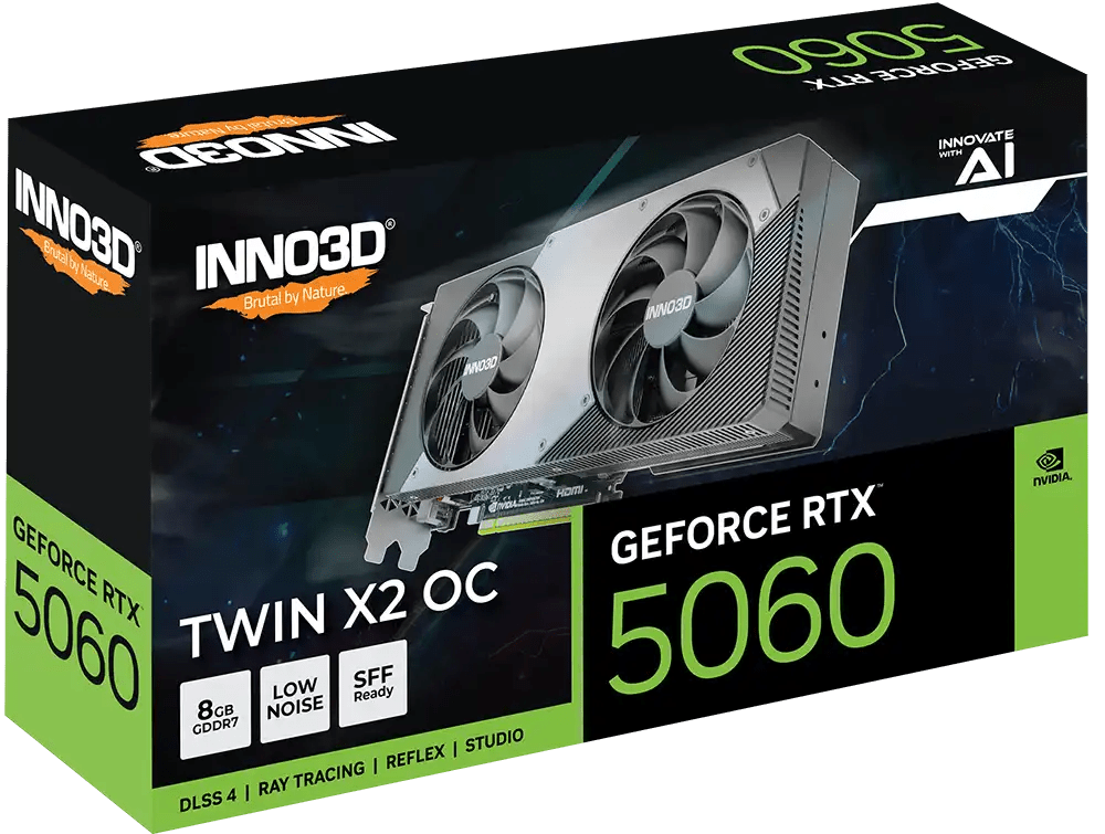 INNO3D GeForce RTX™ 5060 Twin X2 OC 8GB GDDR7 Graphic Card | N50602 - 08D7X - 195070N - Vektra Computers LLC INNO3D GeForce RTX™ 5060 Twin X2 OC 8GB GDDR7 Graphic Card | N50602 - 08D7X - 195070N - Vektra Computers LLC